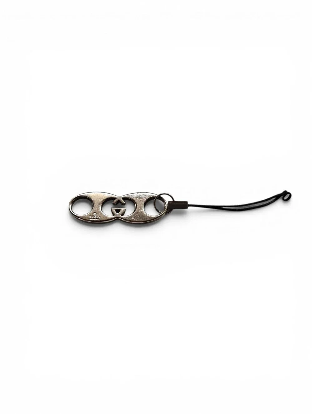 Gucci Double G Monogram Keychain Charm In Silver With Dust Pouch